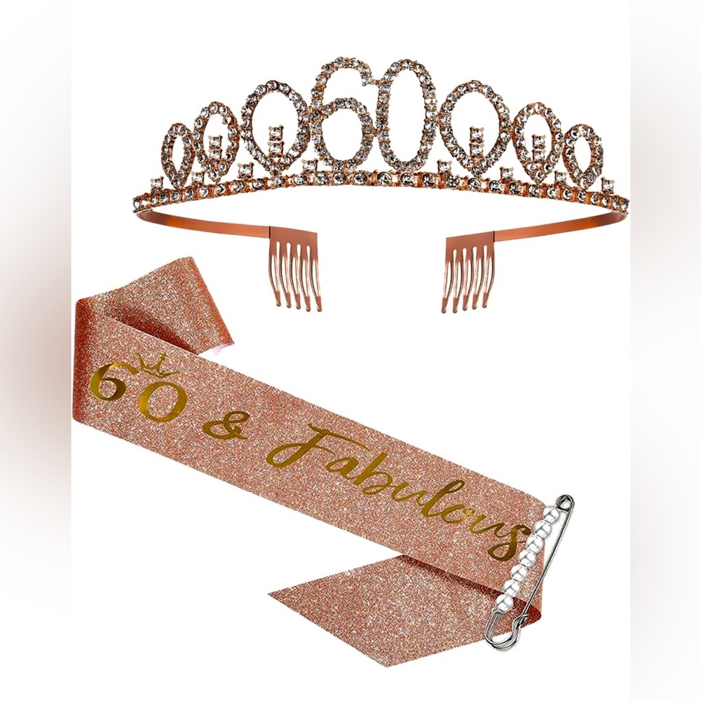 Rose Gold Birthday Sash Crown 60 & Fabulous Sash and Tiara Happy 60th Birthday